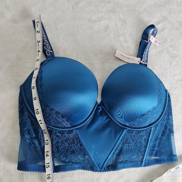 Victoria Secret Teal Lace Corset Bustier Push-Up Bra 38DD Very Sexy Shine Strap - Picture 5 of 14